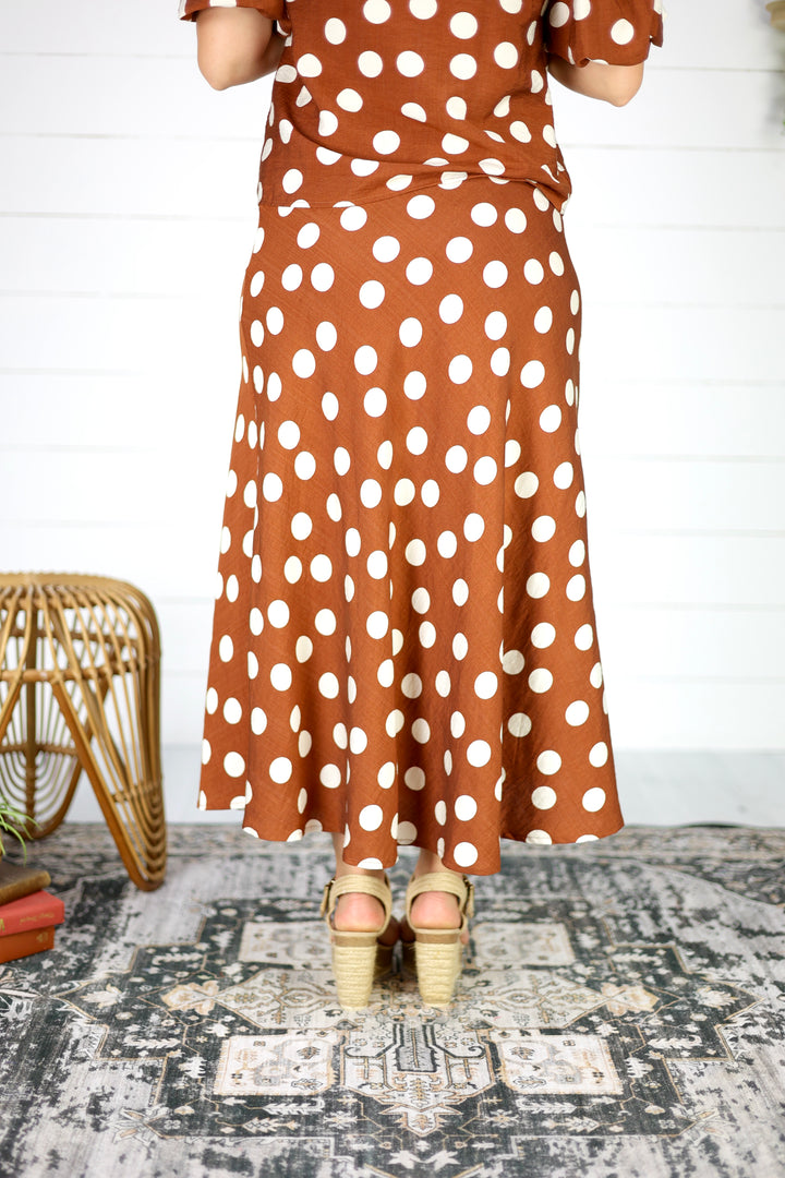 Rosalind Polka Dot Midi Skirt- Brown