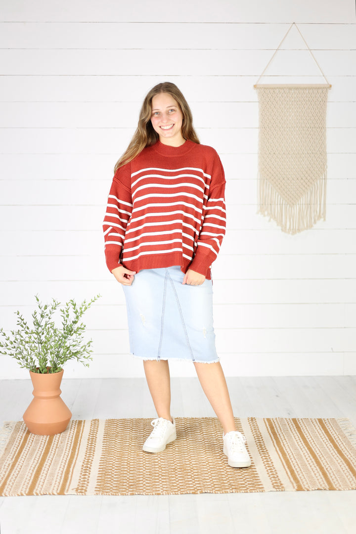 Fiora Stripe Sweater- Rust