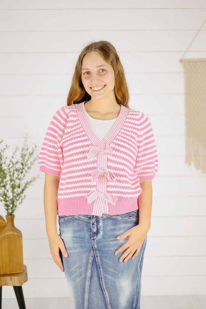 Emely Bow Cardigan-Pink