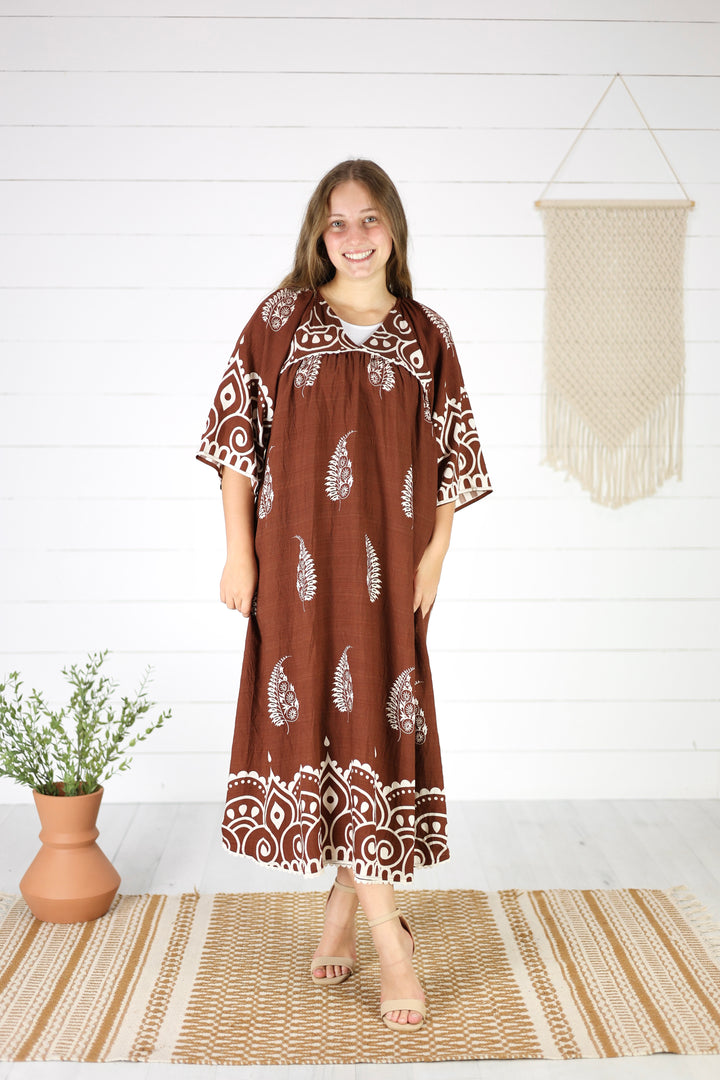 Gwen Paisley Midi Dress-Brown