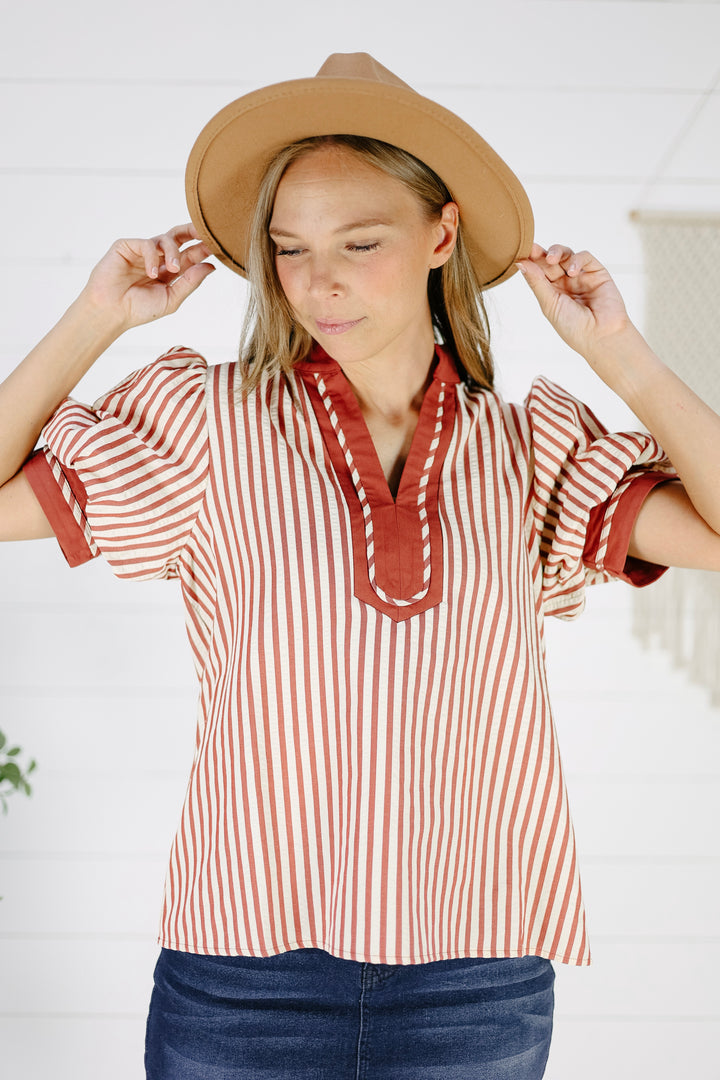 Portia Stripe Blouse- Rust