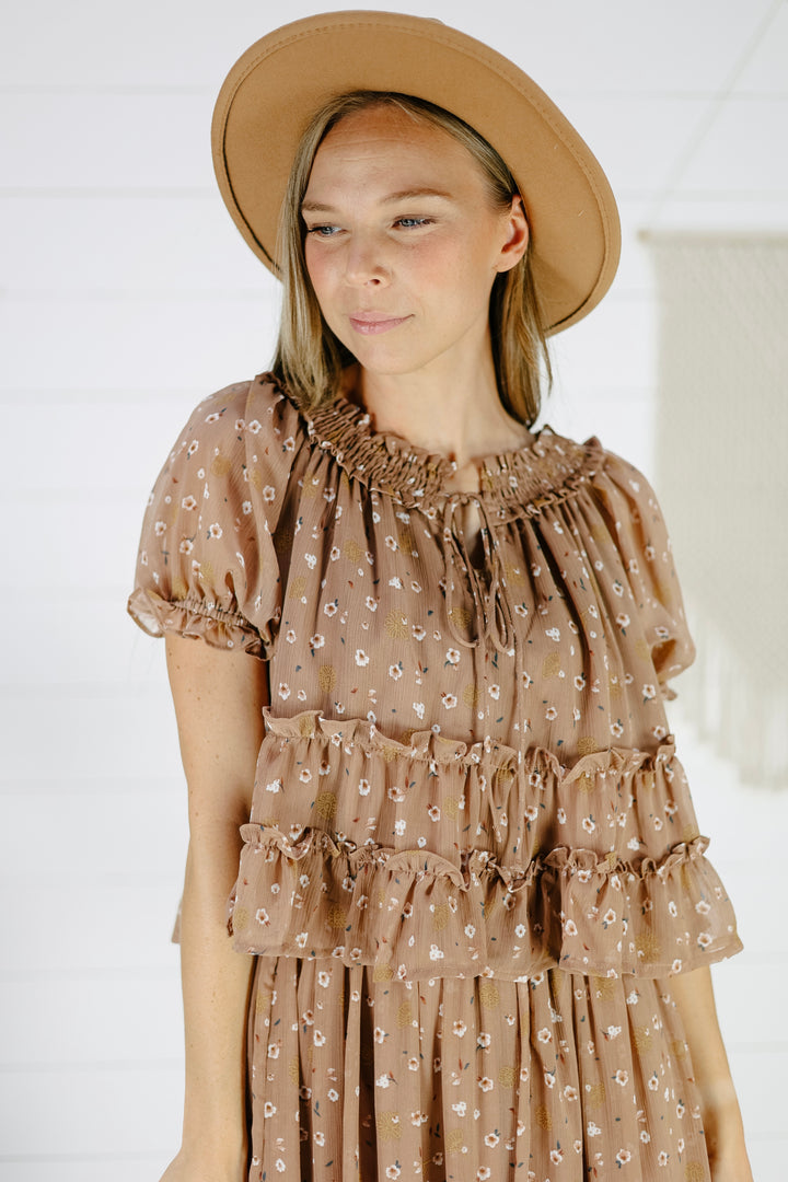 Madilee Floral Blouse- Mocha
