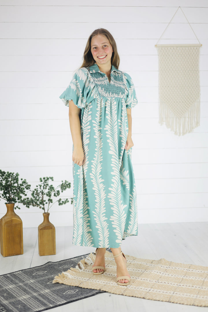 Nevada Print Midi Dress- Mint
