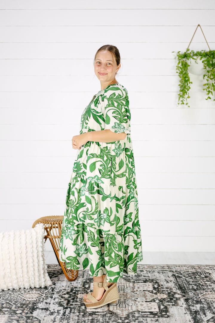 Evie Floral Midi Dress- Green