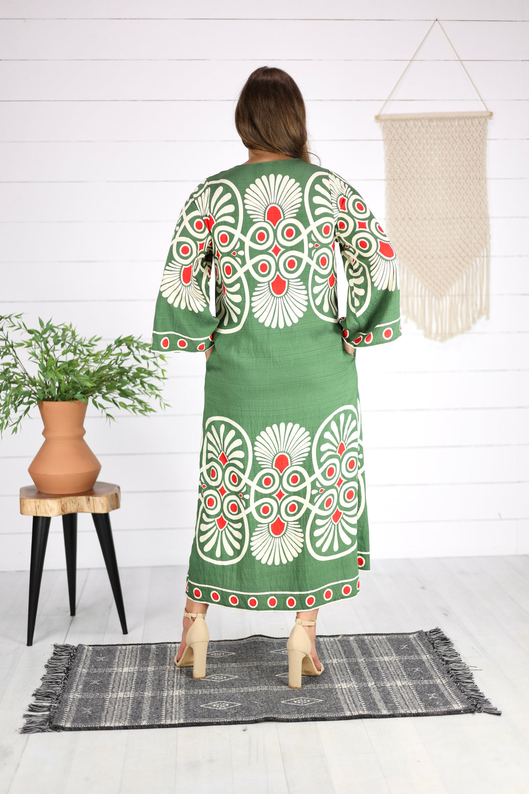 Viola Print Midi Dress- Olive