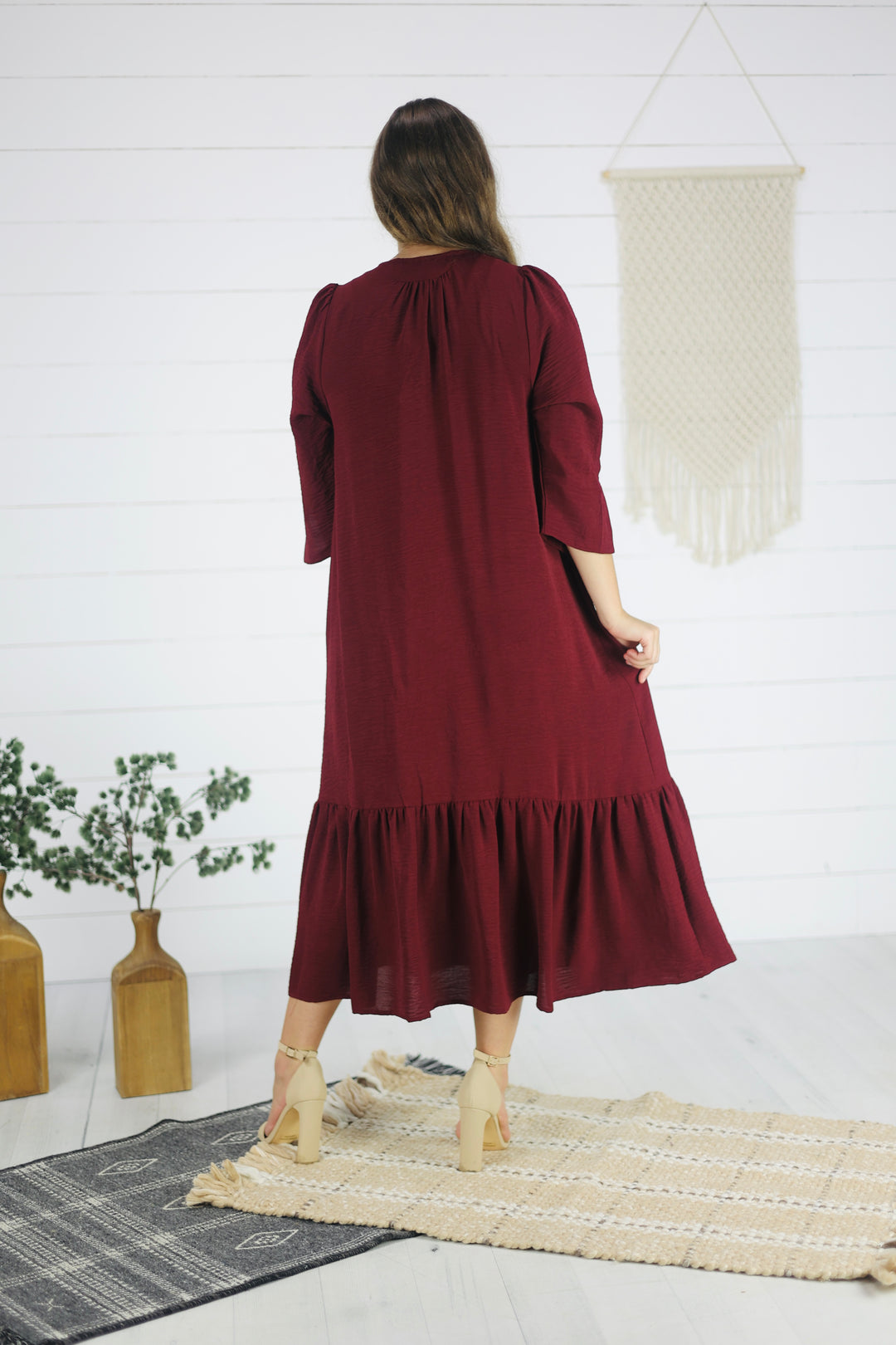 Heide Midi Dress- Burgundy
