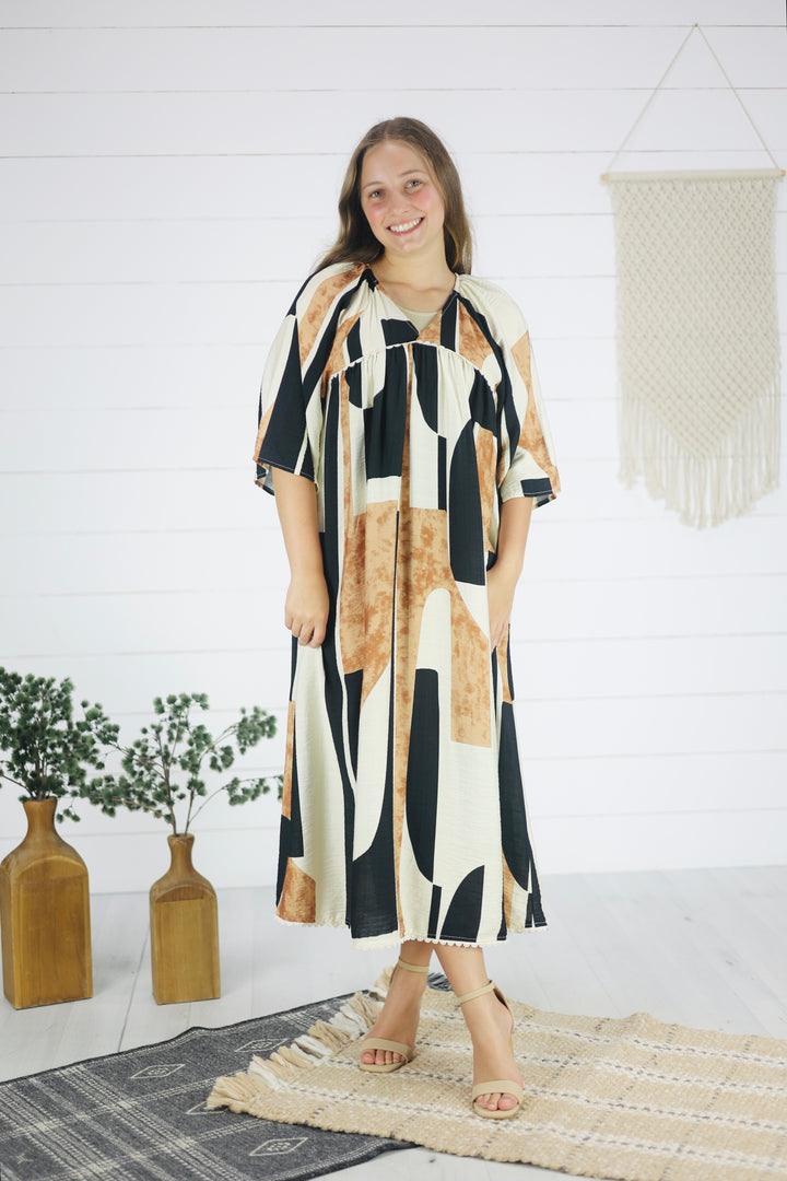 Carmen Abstract Dress- Black