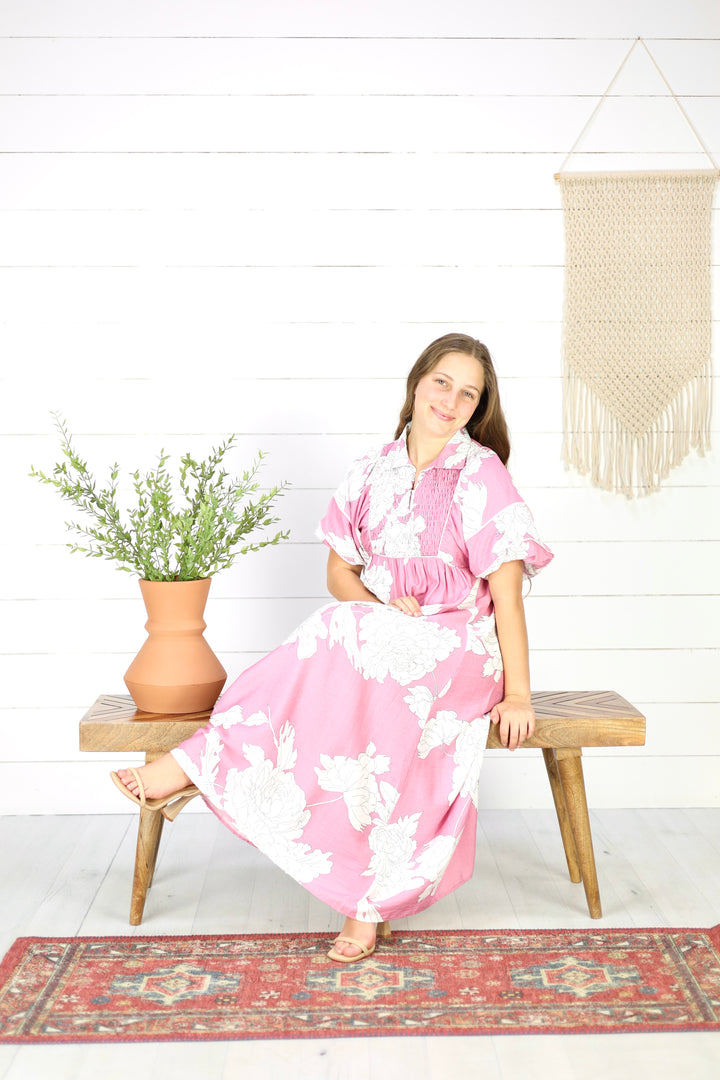 Hilary Floral Midi Dress- Pink
