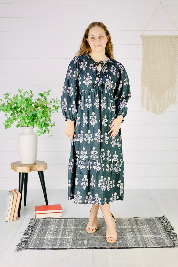 Rachelle Floral Midi Dress- Black