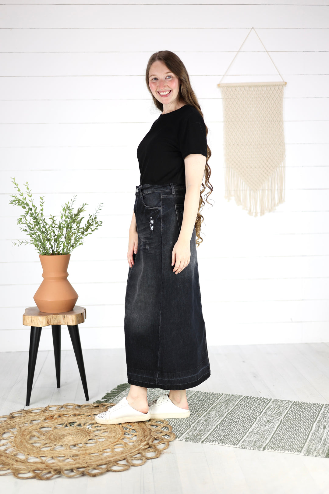 Asher Maxi Denim Skirt- Black