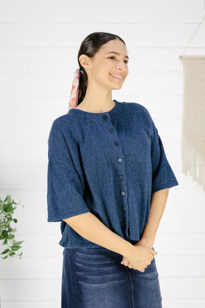 Alex Button Down Sweater - Navy