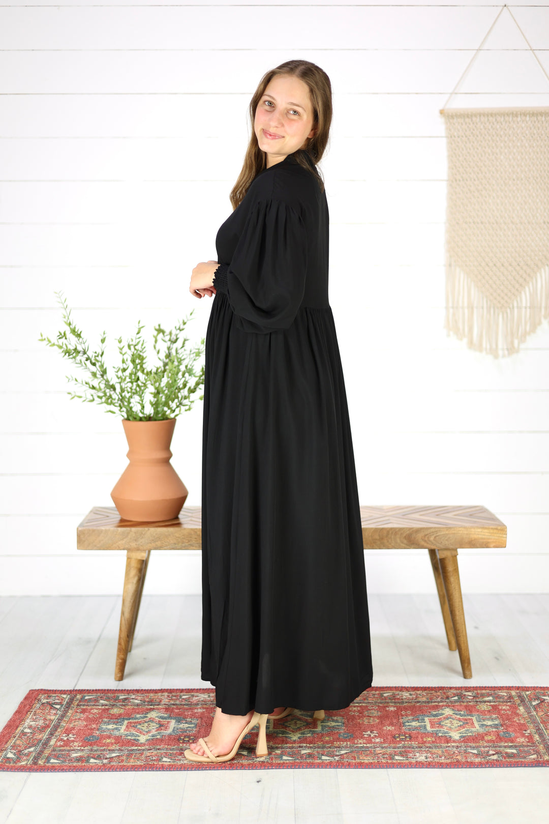 Casey Button Down Maxi Dress-Black