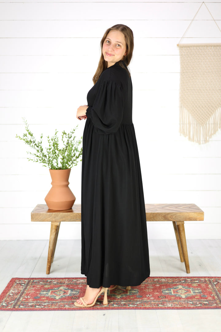 Casey Button Down Maxi Dress-Black