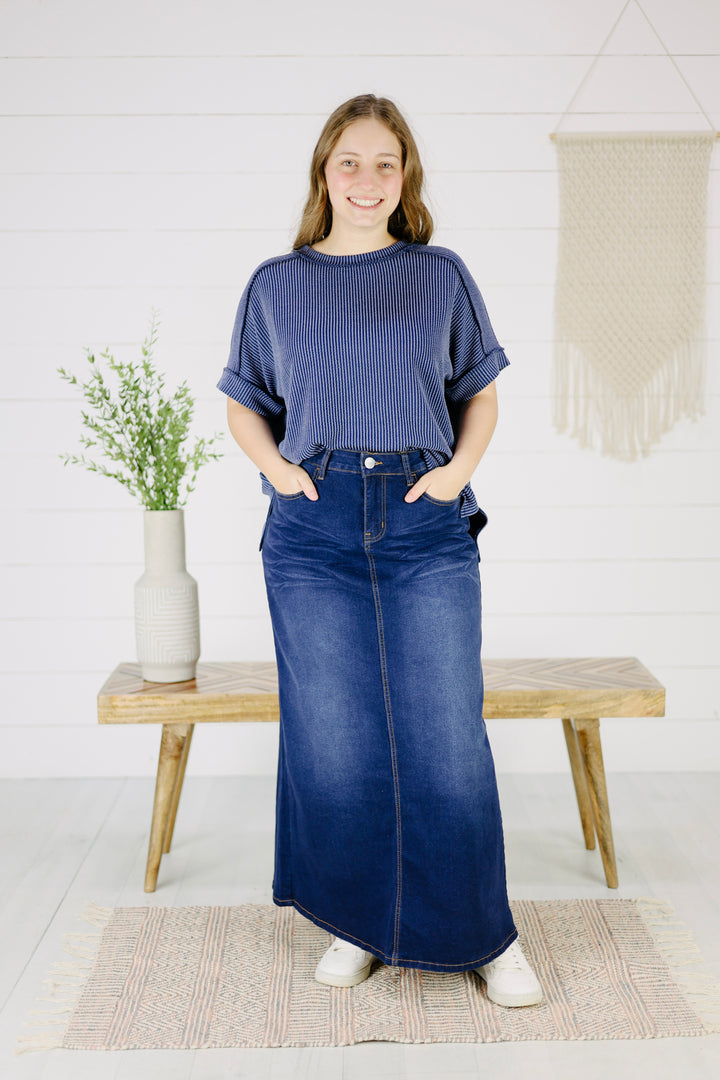 Burkley Maxi Denim Skirt- Dk. Indigo