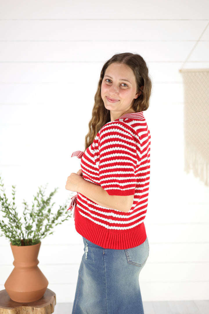 Emely Bow Cardigan-Red