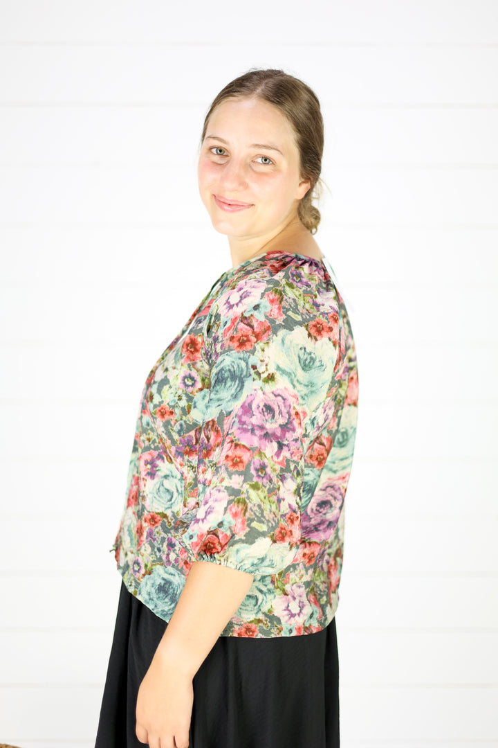 Claudette Floral Blouse-Teal