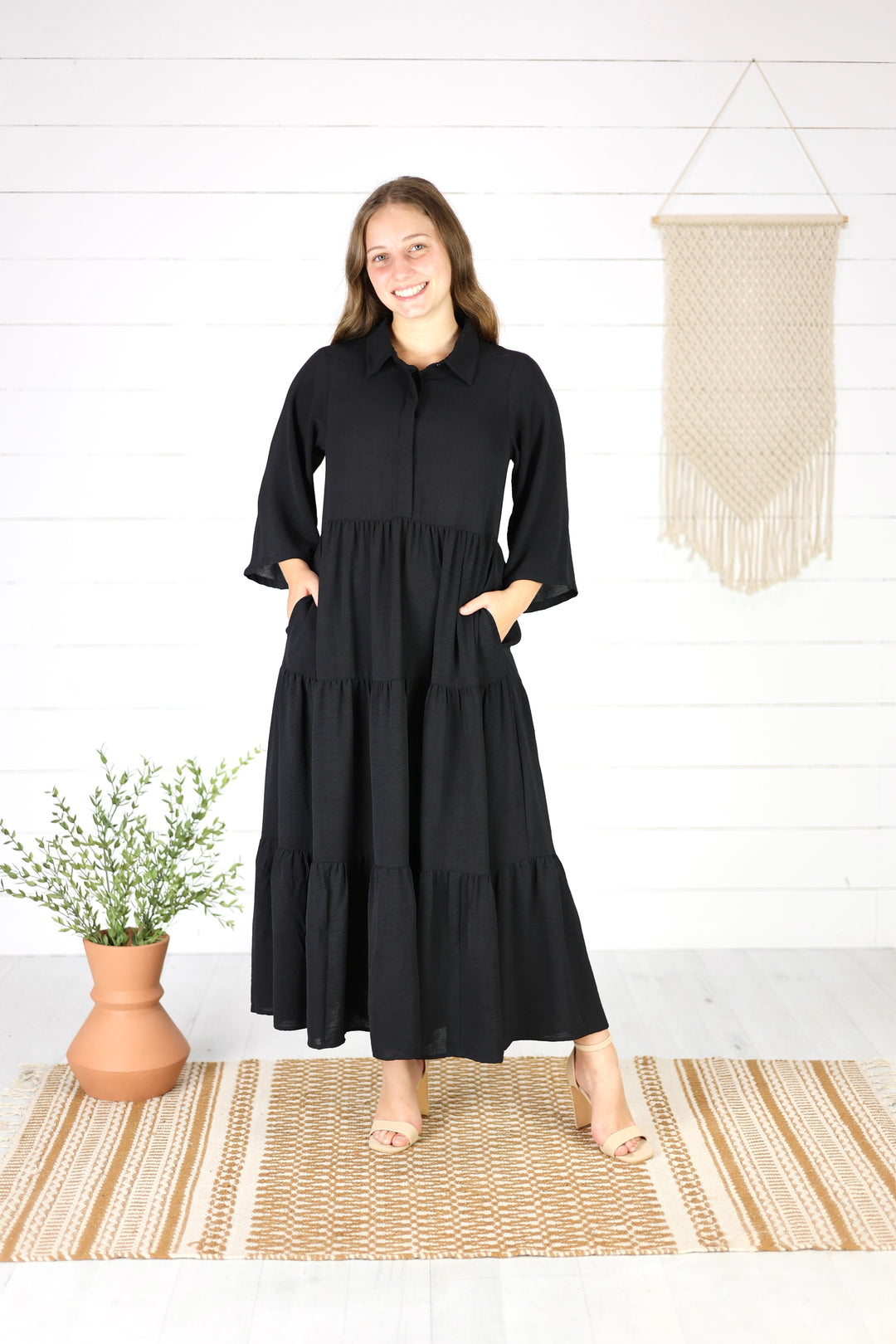 Frankie Rose Midi Dress- Black, Modest Dress, Nursing Friendly, Baby Bump Friendly Dress, Church Dress Medium / Black Frankie Rose Midi Dress- Black, Modest Dress, Nursing Friendly, Baby Bump Friendly Dress, Church Dress Medium / Black
