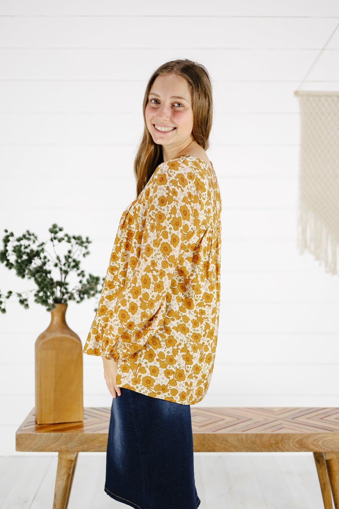 Mallorie Floral Top-Cream