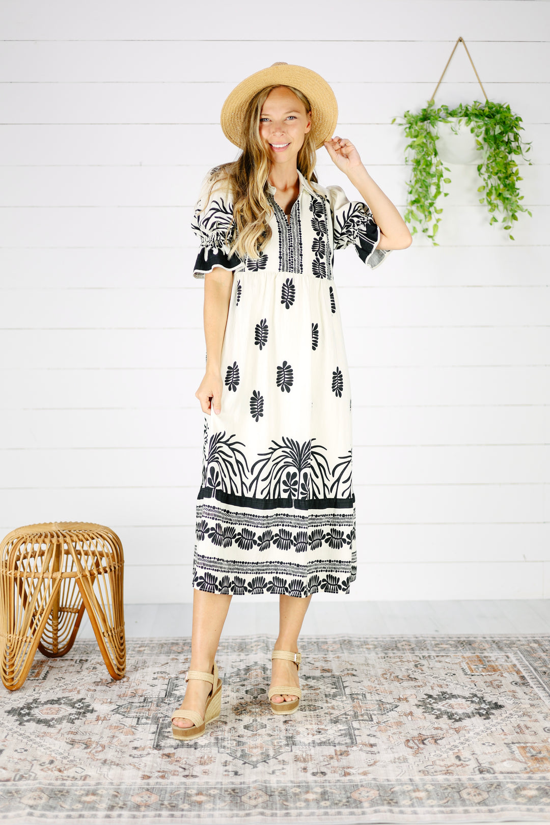 Sherra Print Midi Dress- Black