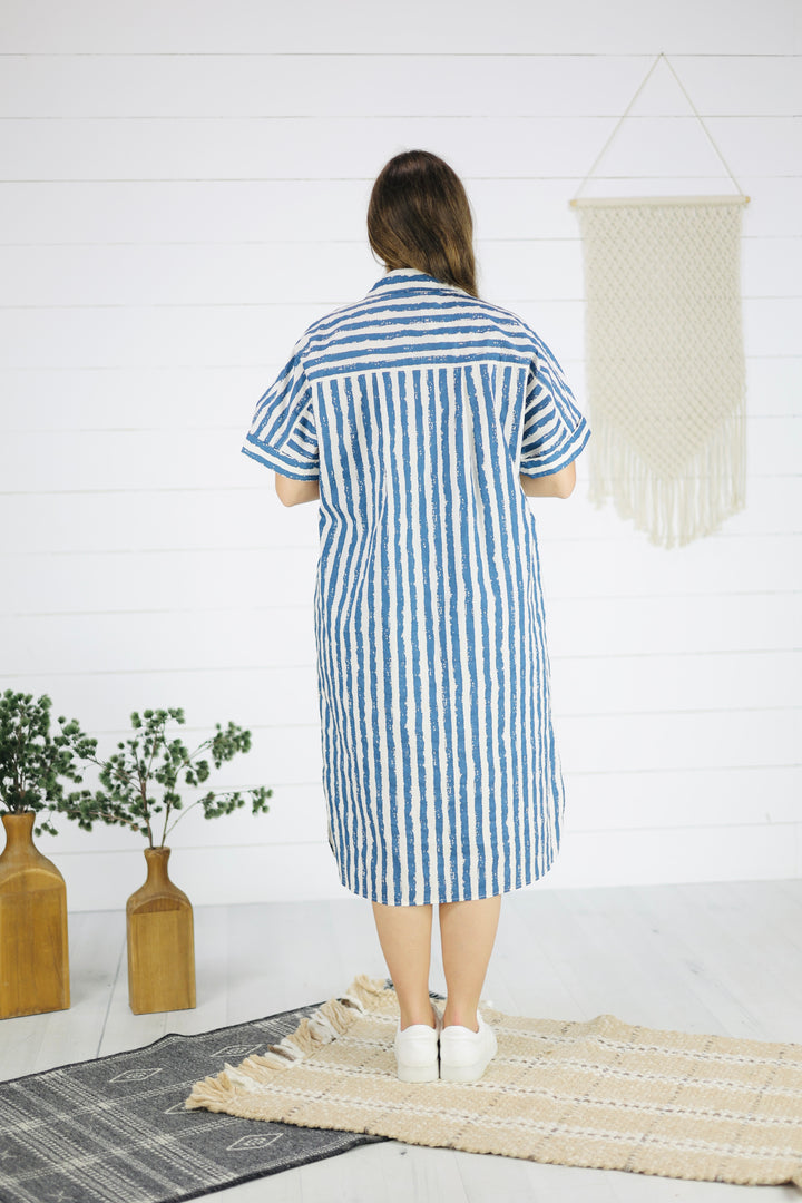 Harlow Stripe Midi Dress- Blue
