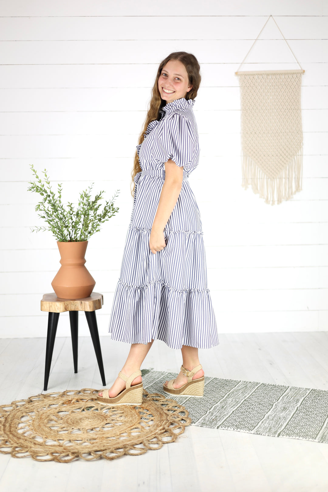 Mariah Stripe Midi Dress- Blue