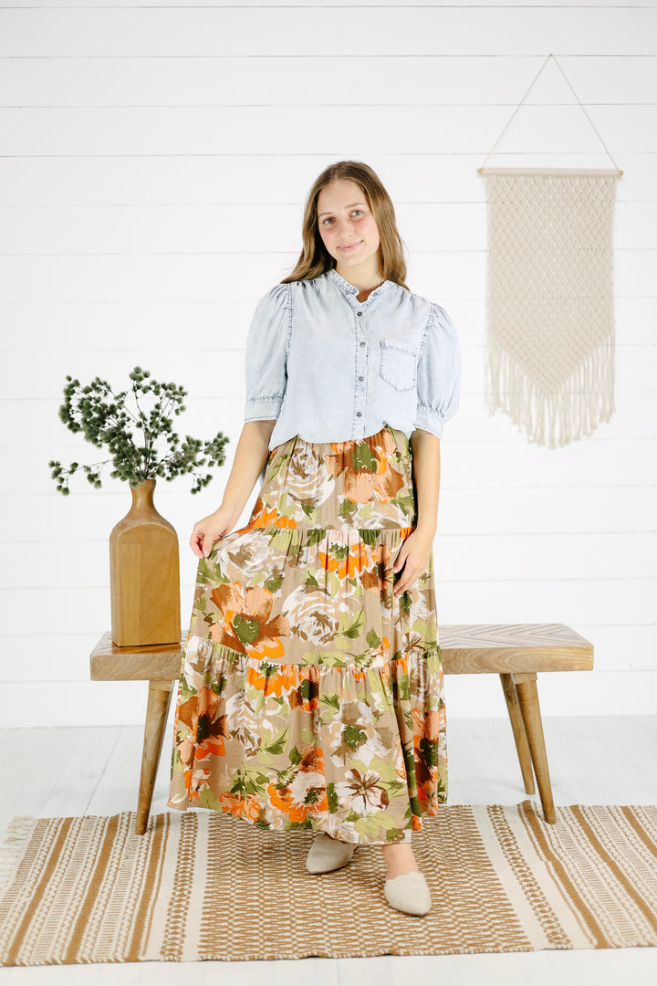 Coleen Tiered Skirt- Khaki/Final Sale