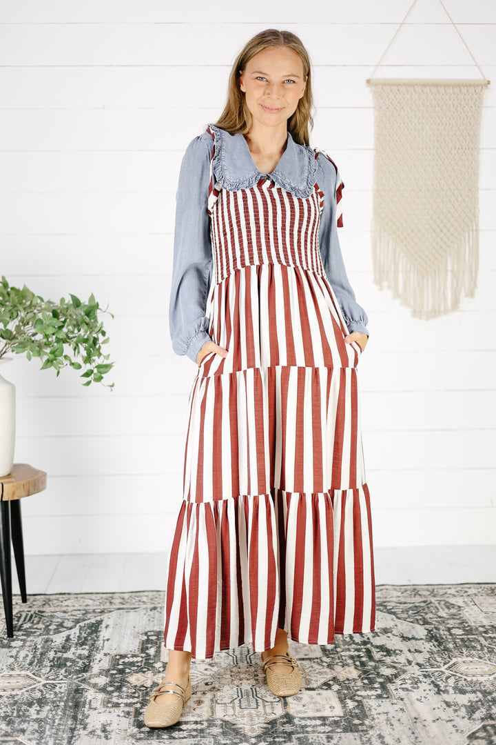 Kilby Striped Tiered Maxi Dress - Red