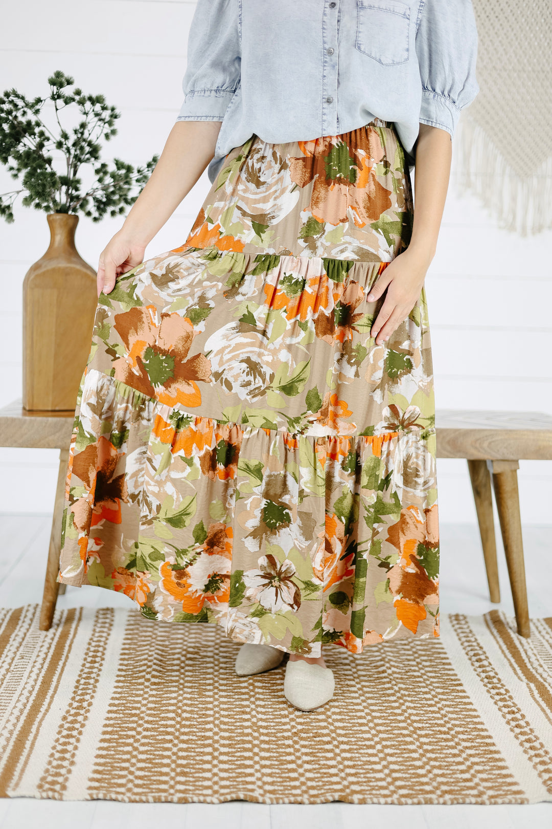 Coleen Tiered Skirt- Khaki/Final Sale