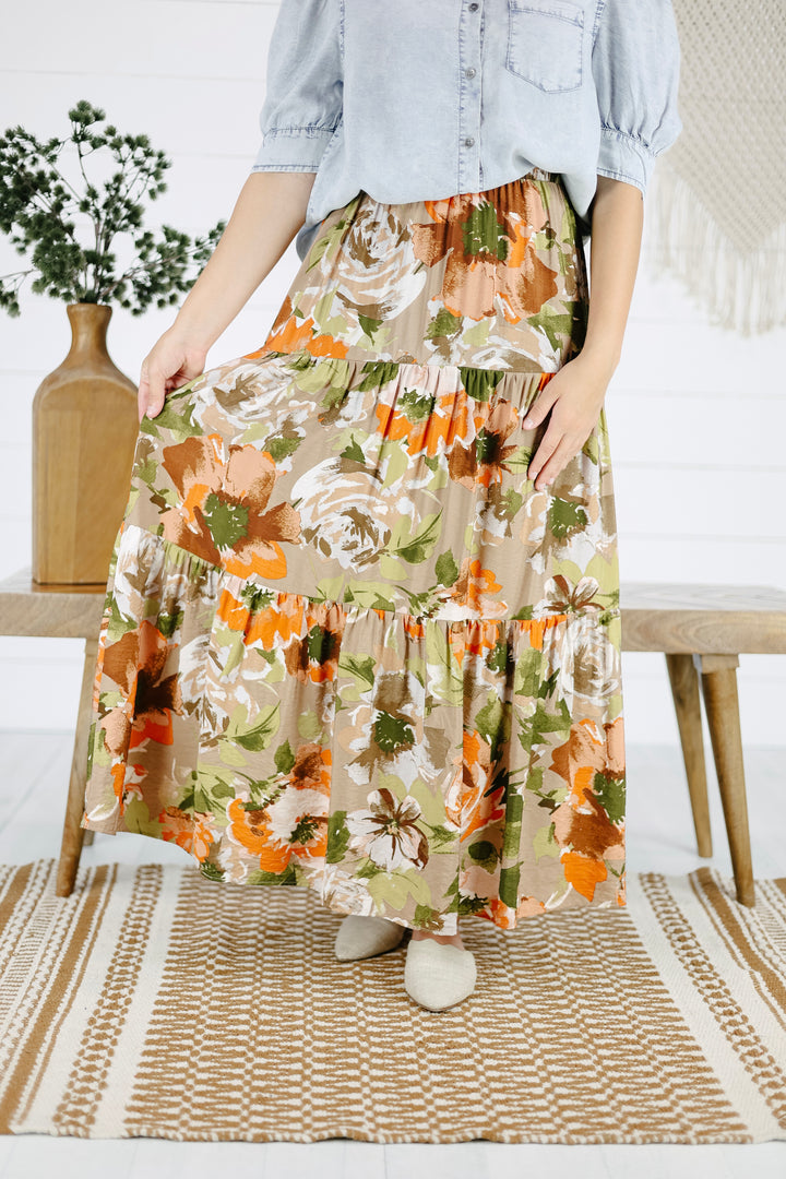 Coleen Tiered Skirt- Khaki/Final Sale