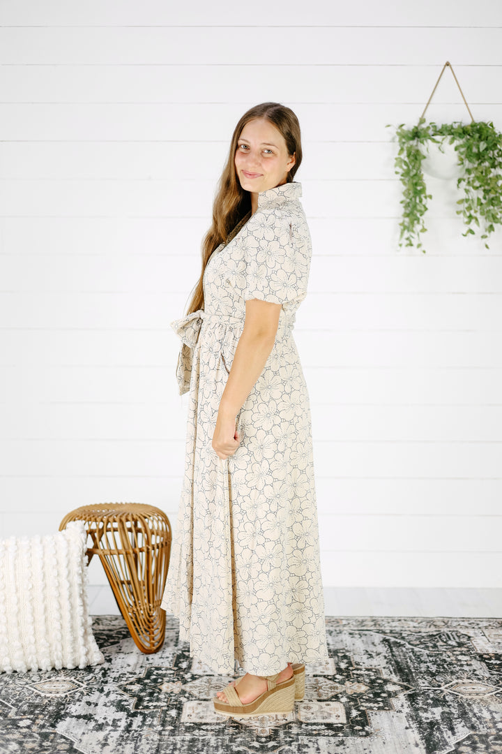 Laila Floral Midi Dress-Cream