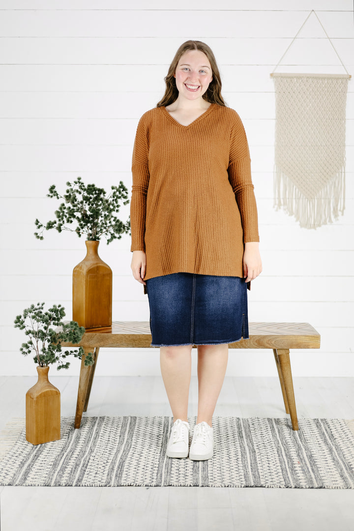 Arden Waffle Knit Top - Deep Camel/Final Sale