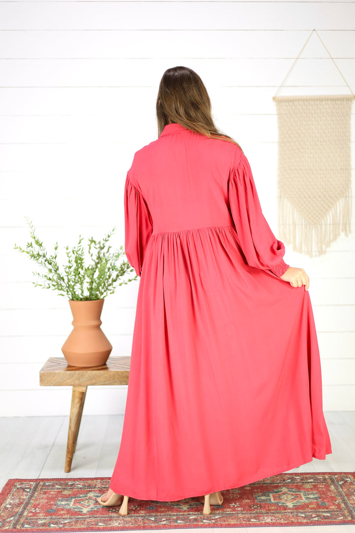 Casey Button Down Maxi Dress- Pink