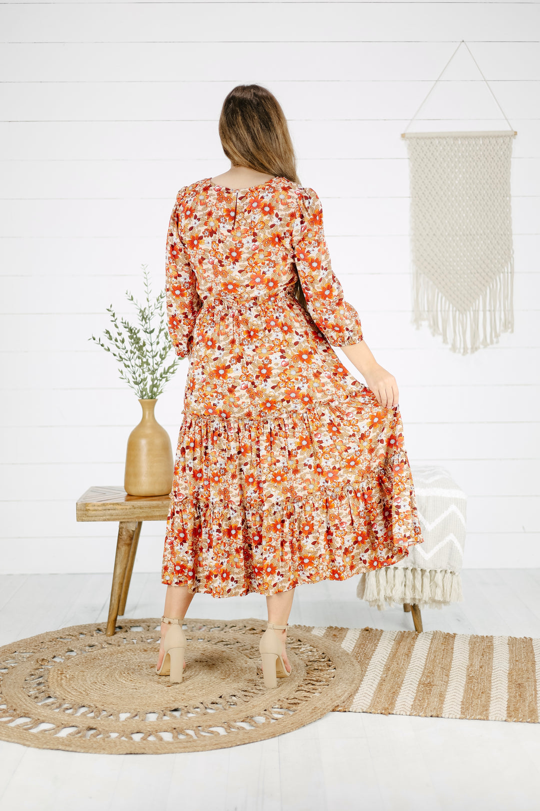 Jemma Print Midi Dress- Rust/Final Sale