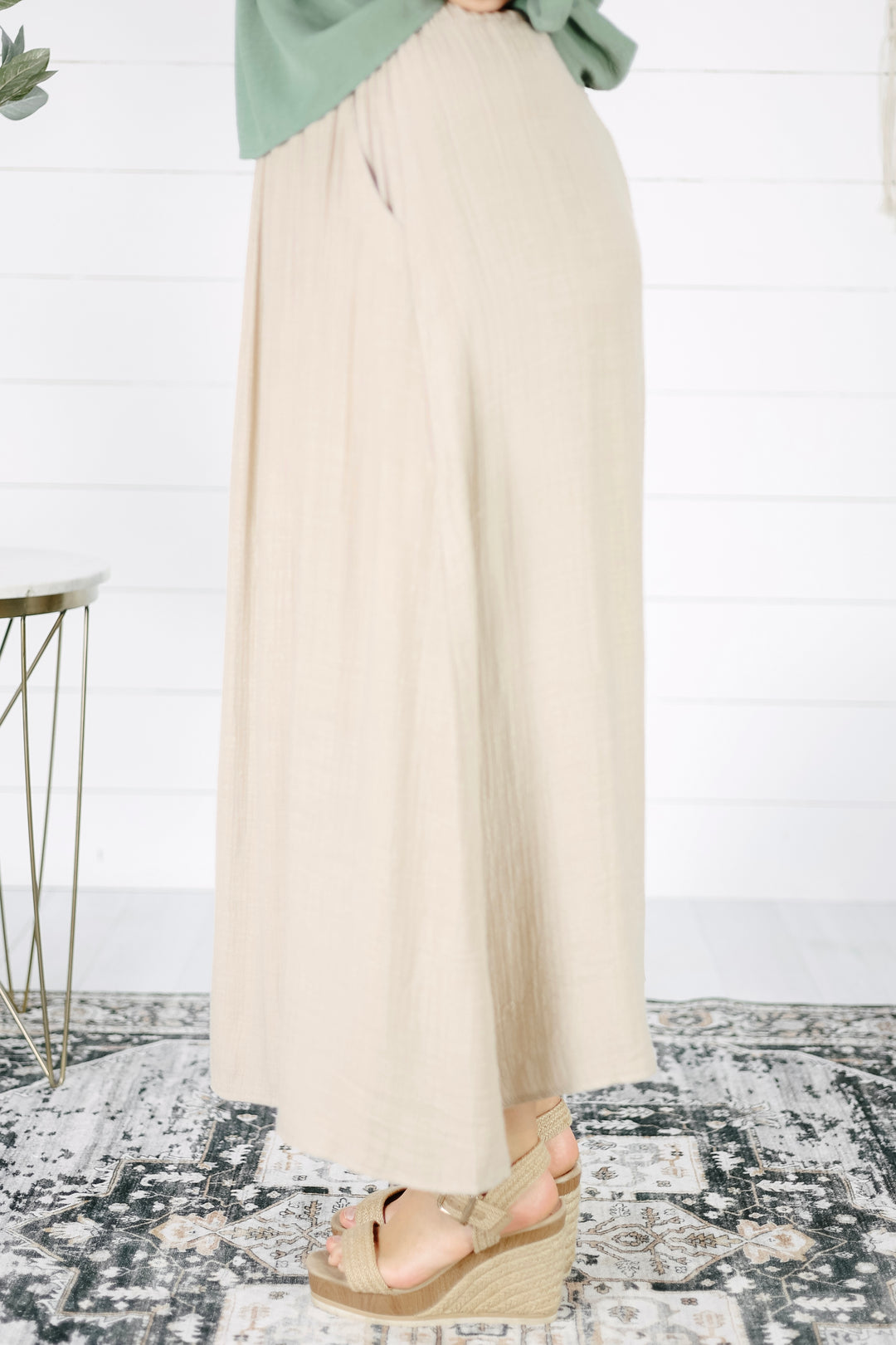 Maddie Front Button Midi Skirt- Natural