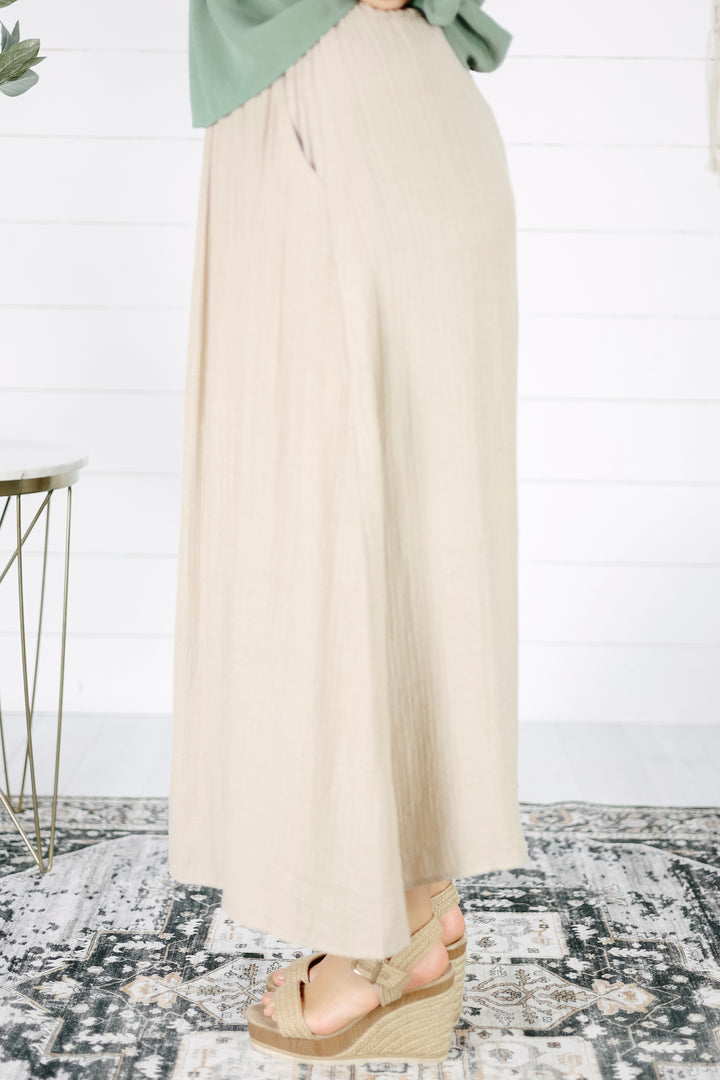 Maddie Front Button Midi Skirt- Natural