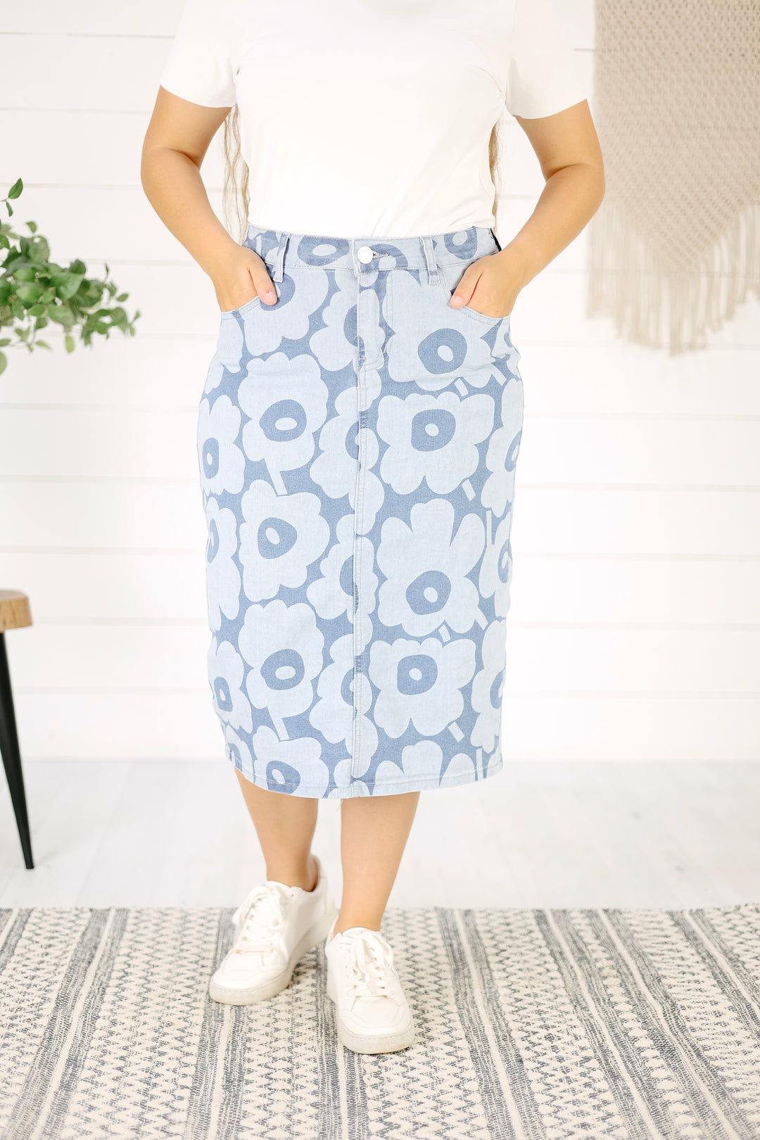 Kaine Flower Denim Skirt-Light
