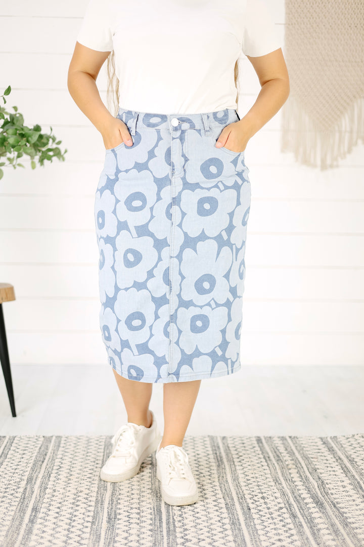 Kaine Flower Denim Skirt-Light