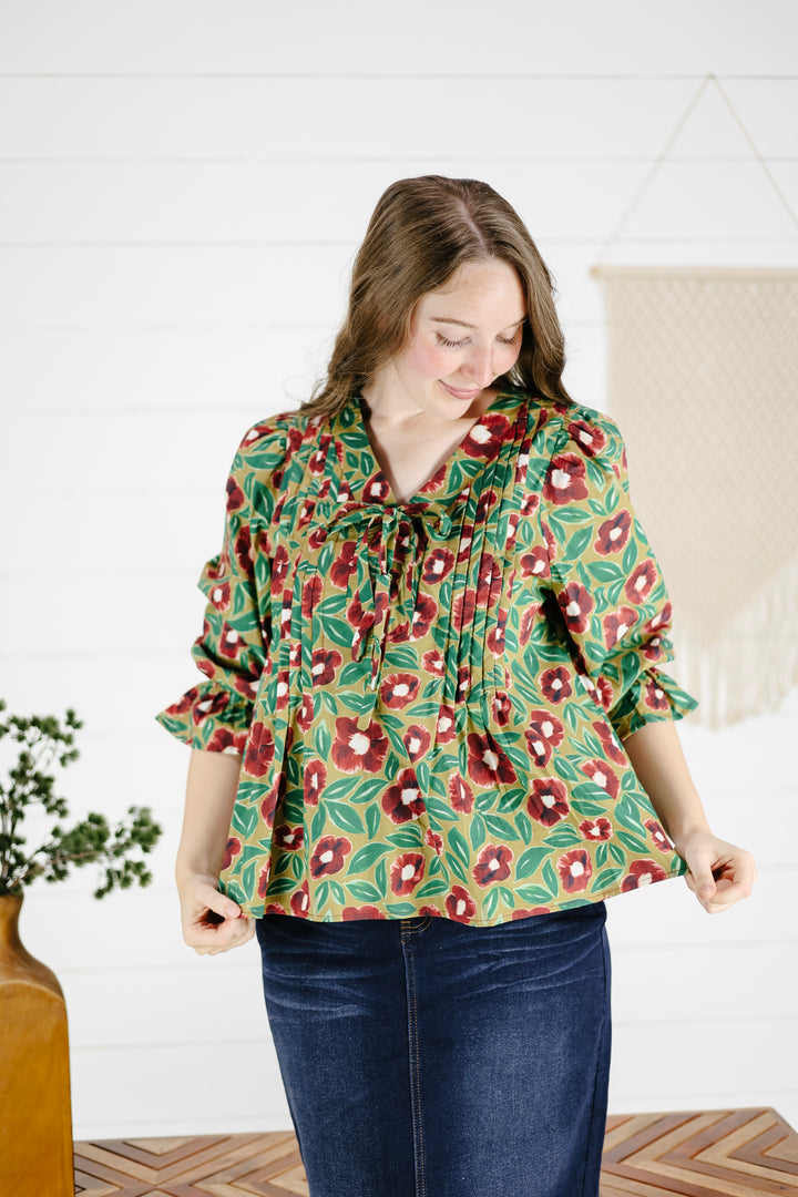 Mackenzie Floral Top- Burgundy/Final Sale