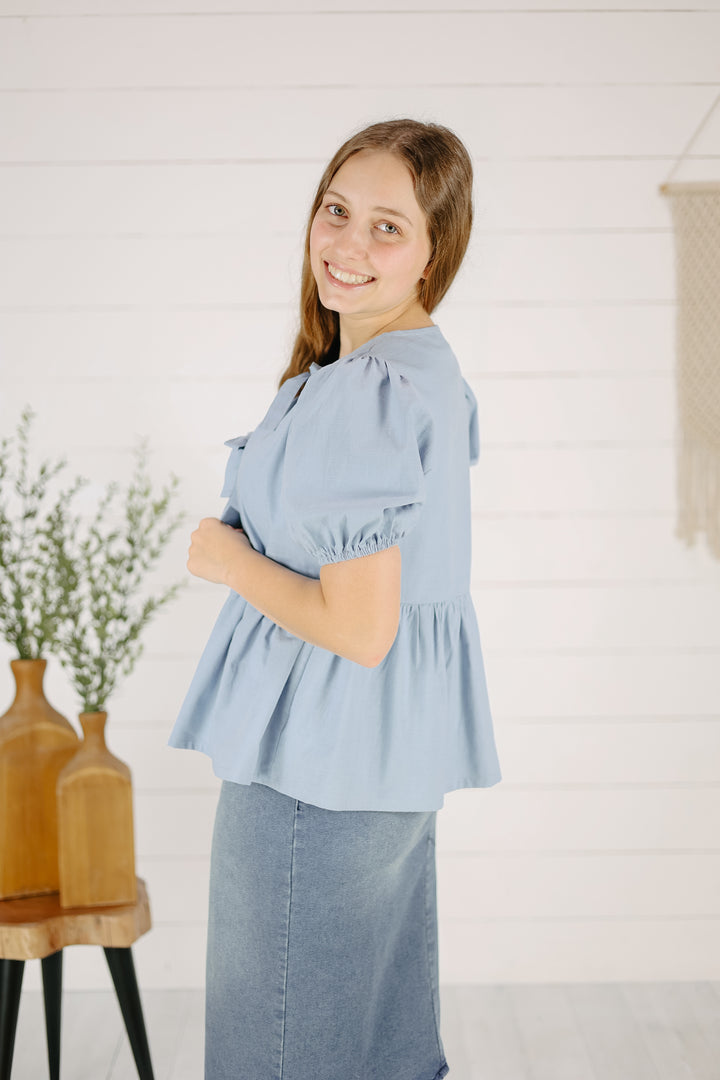 Arielle Tie Front Cardigan- Blue