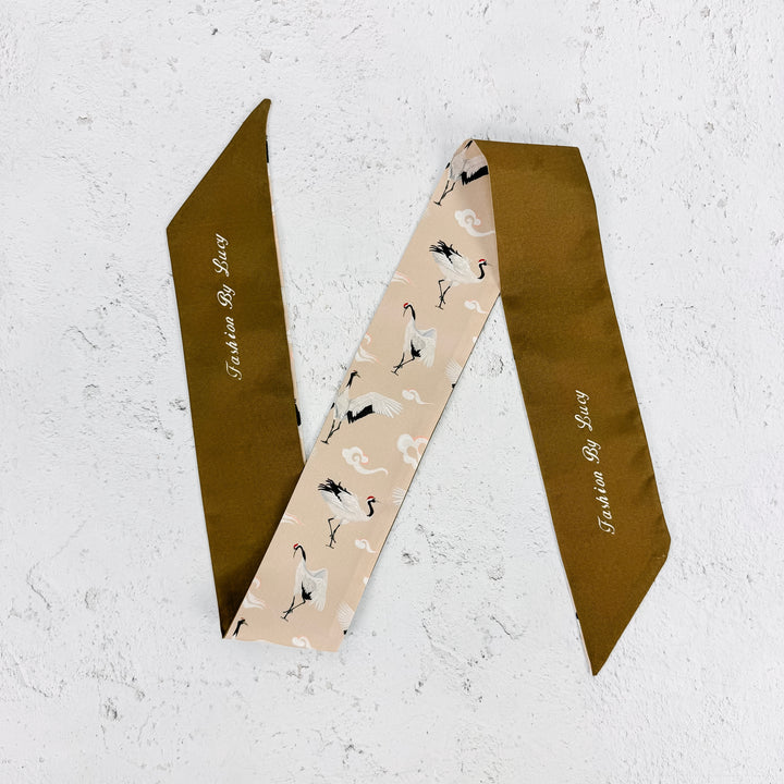 Sora Crane Skinny Scarf-Khaki