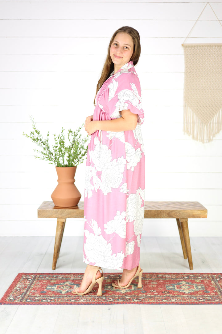 Hilary Floral Midi Dress- Pink