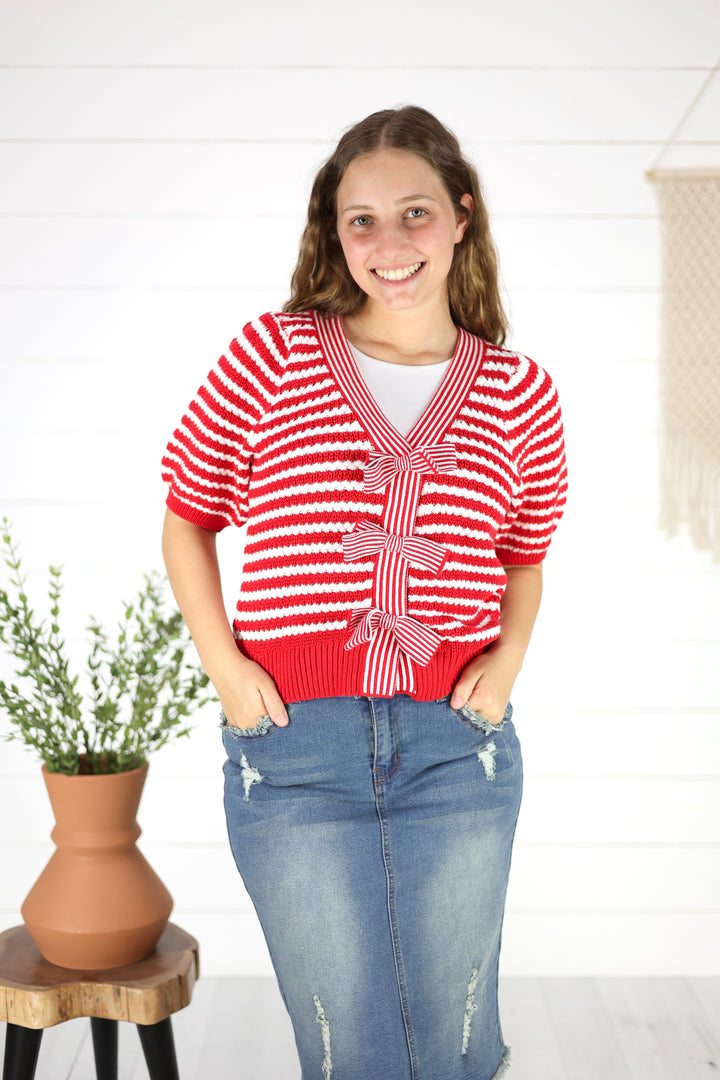 Emely Bow Cardigan-Red