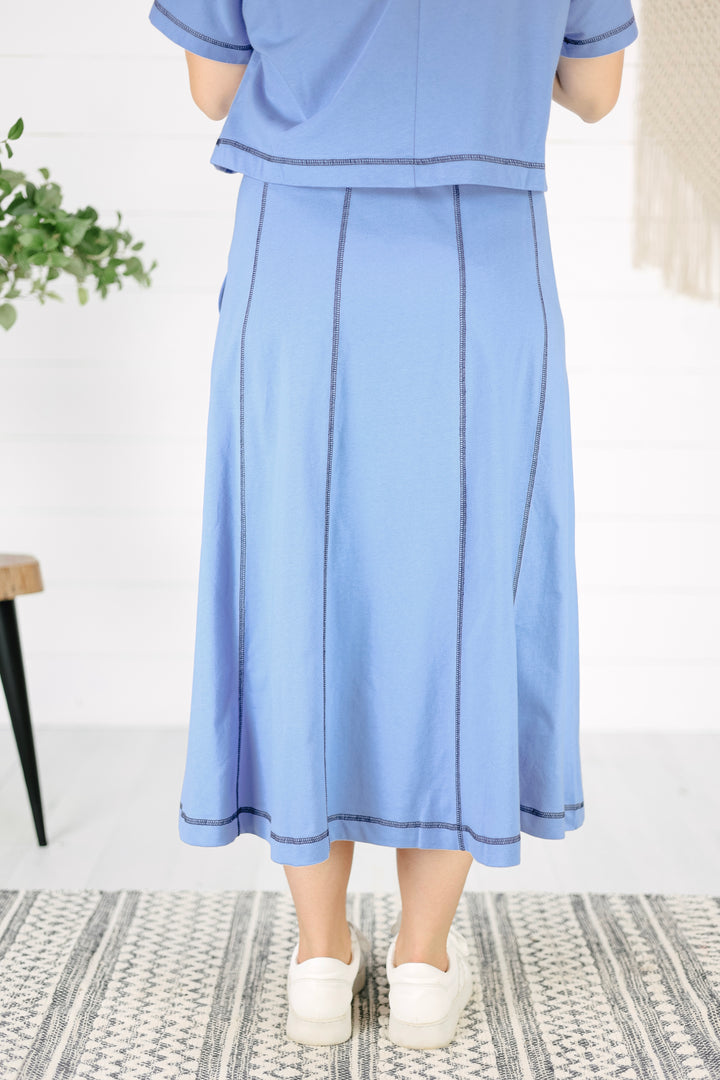 Calleigh Stitch Detail Skirt- Blue
