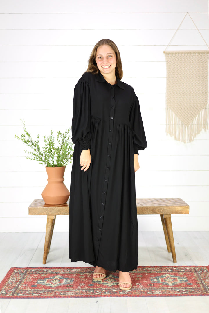 Casey Button Down Maxi Dress-Black