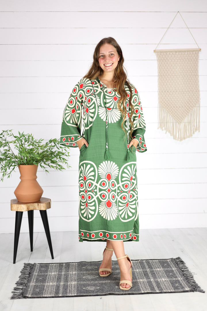 Viola Print Midi Dress- Olive