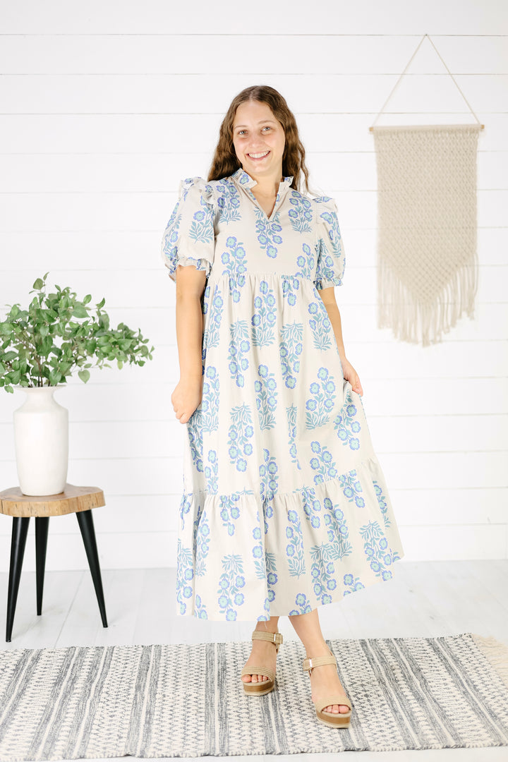 Jessica Floral Midi Dress- Blue