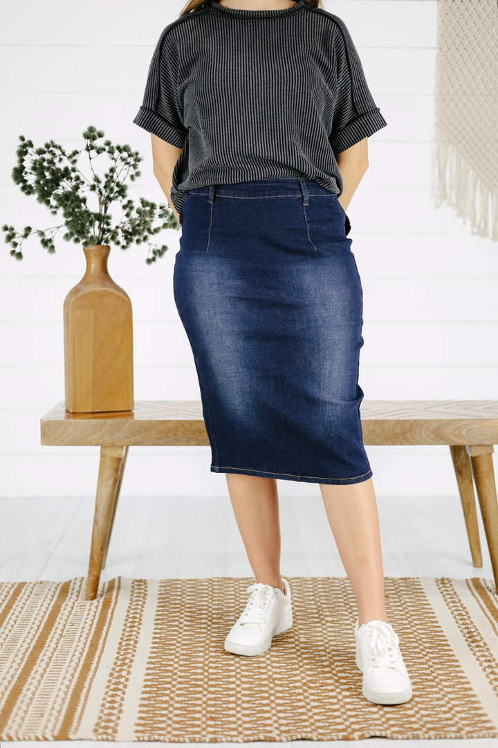 Teryn Denim Skirt - Dk. Indigo