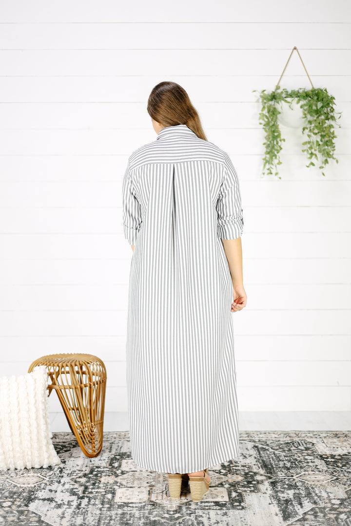 Byron Stripe Shirttail Maxi Dress- Black