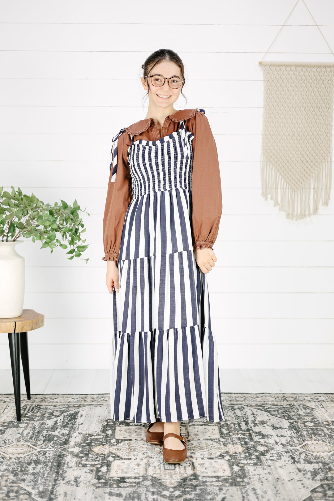 Kilby Striped Tiered Maxi Dress - Navy