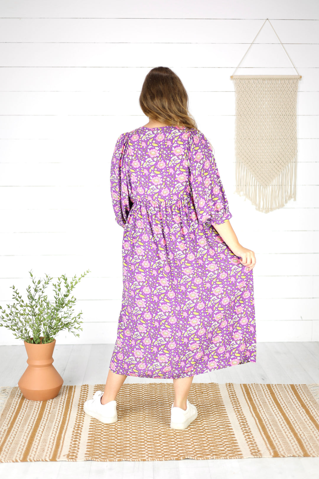 Kayleigh Floral Midi Dress-Purple